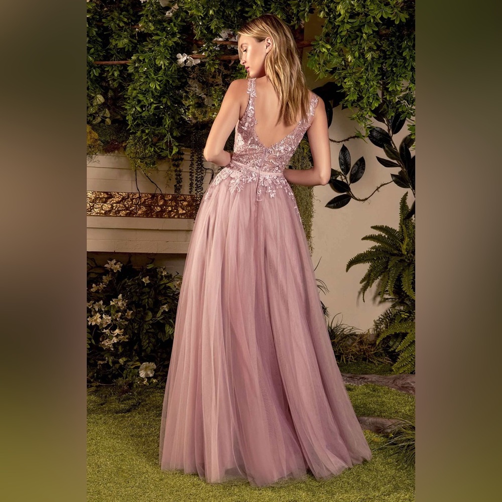 Andrea and Leo Mauve Lace Tulle Gown - Picture 3 of 7